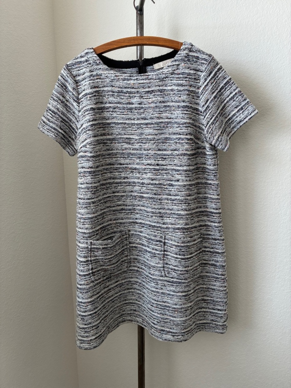 Loft Sz L Tweed Short Sleeve Shift Dress Classic Soft Comfortable Jackie O